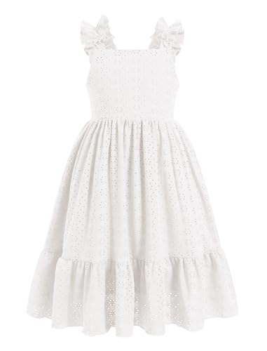 Odizli Sommerkleid Mädchen Kinder Sommer Ärmellos Prinzessin Rüschen A Linien Kleider Festliches Hochzeit Einschulung Einschulungskleid Festkleid Mädchenkleid Kinderkleider Strandkleid Weiß 7-8 Jahre von Odizli