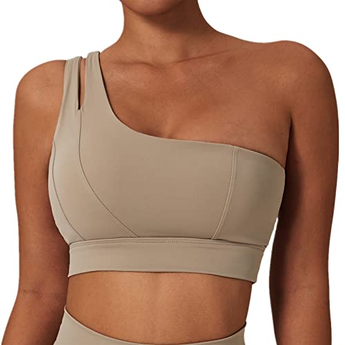 Odizli Sport BH Damen One Shoulder Rückenfrei Starker Halt Große Brüste Gepolstert Bra Push Up Crop Tops Sportbekleidung Gym Workout Tennis Kleidung Frauen Sportsachen Fitness Bekleidung Grau-Top M von Odizli