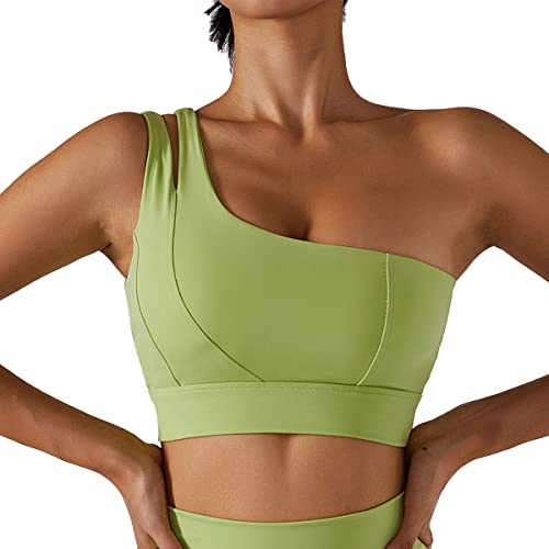 Odizli Sport BH Damen One Shoulder Rückenfrei Starker Halt Große Brüste Gepolstert Bra Push Up Crop Tops Sportbekleidung Gym Workout Tennis Kleidung Frauen Sportsachen Fitness Bekleidung Grün-Top S von Odizli