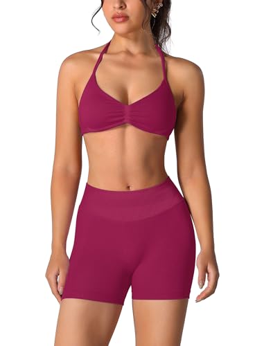 Odizli Sport Set Damen Neckholder Rückenfrei BH Sportunterwäsche + High Waist Shorts Kurz Sporthose Sportset Outfit Sportbekleidung Frauen Fitness Gym Workout Yoga Sportanzug Sportkleidung Fuchsia M Odizli Sport Set Damen Neckholder Rückenfrei BH Sportunterwäsche + High Waist Shorts Kurz Sporthose Sportset Outfit Sportbekleidung Frauen Fitness Gym Workout Yoga Sportanzug Sportkleidung Fuchsia M von Odizli