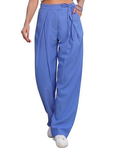 Odizli Stoffhose Damen Elegant High Waist Baggy Anzughose Locker Palazzo Weite Bein Wide Leg Hose Lang Culottes Hosenrock Sommer Business Festlich Marlenehose Schlupfhose Bundfaltenhose Blau S von Odizli