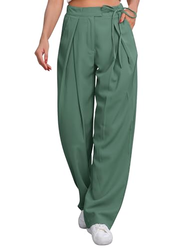 Odizli Stoffhose Damen Elegant High Waist Baggy Anzughose Locker Palazzo Weite Bein Wide Leg Hose Lang Culottes Hosenrock Sommer Business Festlich Marlenehose Schlupfhose Bundfaltenhose Grün L von Odizli