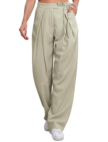 Odizli Stoffhose Damen Elegant High Waist Baggy Anzughose Locker Palazzo Weite Bein Wide Leg Hose Lang Culottes Hosenrock Sommer Business Festlich Marlenehose Schlupfhose Bundfaltenhose Hellgrün M von Odizli