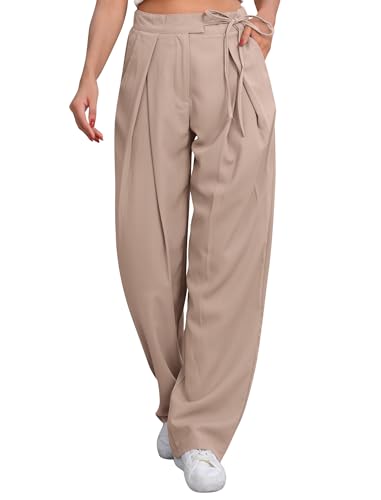 Odizli Stoffhose Damen Elegant High Waist Baggy Anzughose Locker Palazzo Weite Bein Wide Leg Hose Lang Culottes Hosenrock Sommer Business Festlich Marlenehose Schlupfhose Bundfaltenhose Khaki L von Odizli