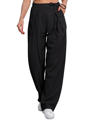 Odizli Stoffhose Damen Elegant High Waist Baggy Anzughose Locker Palazzo Weite Bein Wide Leg Hose Lang Culottes Hosenrock Sommer Business Festlich Marlenehose Schlupfhose Bundfaltenhose Schwarz L von Odizli