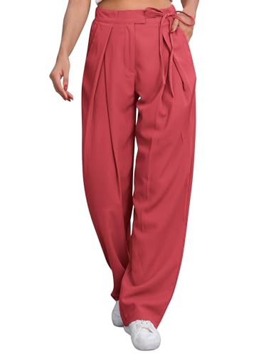 Odizli Stoffhose Damen Elegant High Waist Baggy Anzughose Locker Palazzo Weite Bein Wide Leg Hose Lang Culottes Hosenrock Sommer Business Festlich Marlenehose Schlupfhose Bundfaltenhose Ziegelrot L von Odizli