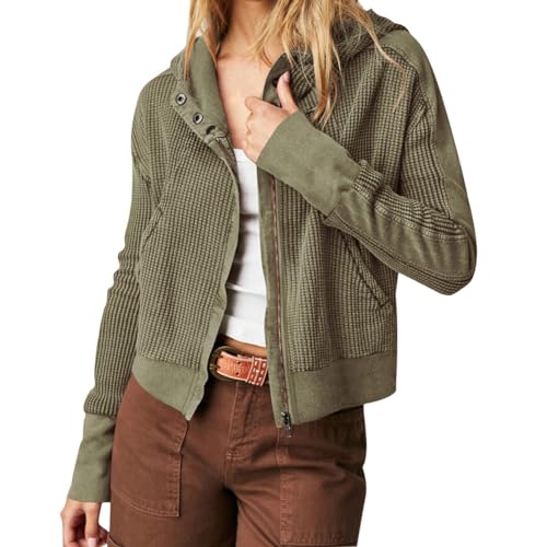 Odizli Sweatjacke Damen mit Kapuze Langarm Herbst Winter Lässig Essentials Zipper Zip Up Reissverschluss Cropped Hoodie Kapuzenjacke Sweatshirt Jogging Kurze Jacke Teenager Mädchen Klamotten Grün L von Odizli