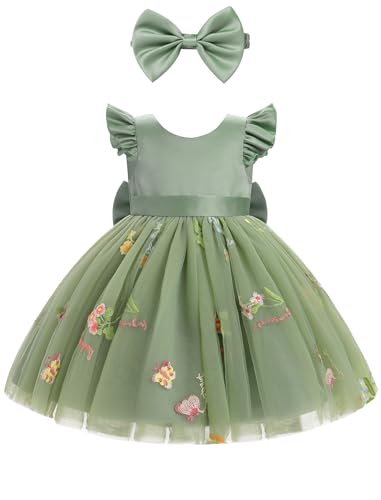 Odizli Taufkleid Baby M�dchen Sommer Prinzessin Kleid Tutu T�llkleid + Stirnband 1. Geburtstag Outfit Blumenm�dchenkleider Festlich Hochzeit Party Ballkleid Einschulung Sommerkleid Gr�n 2-3 Jahre von Odizli