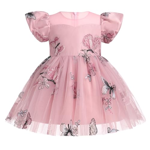 Odizli Taufkleid Baby Mädchen 1. Geburtstag Party Prinzessin Kleid Tutu Tüllkleid Blumenmädchenkleider Festlich Hochzeit Ballkleid Einschulung Sommerkleid Rosa Stickerei Schmetterling 18-24 Monate von Odizli