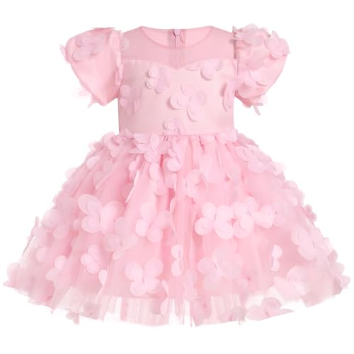 Odizli Taufkleid Baby Mädchen 1. Geburtstag Party Prinzessin Kleid Tutu Tüllkleid Kinder Blumenmädchenkleider Festlich Hochzeit Ballkleid Einschulung Sommerkleid Rosa 3D Schmetterling 18-24 Monate von Odizli