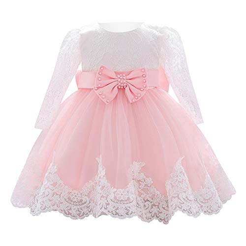 Taufkleid Baby Mädchen Langarm Spitze Blumenmädchenkleider Prinzessin Kleid Stickerei Tüllkleid Festliches Hochzeit Taufe Tütü Erstkommunion Ballkleid 1. Geburtstag Kleidung Rosa 18-24 Monate von Odizli