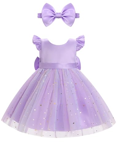 Odizli Taufkleid Baby Mädchen Sommer Prinzessin Kleid Tutu Tüllkleid + Stirnband 1. Geburtstag Outfit Blumenmädchenkleider Festlich Hochzeit Party Ballkleid Einschulung Sommerkleid Lila 2-3 Jahre von Odizli