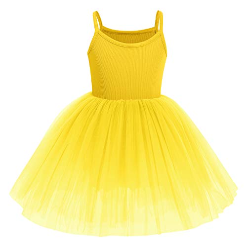 Odizli Tüllkleid für Mädchen Kinder Baby Kleinkind Tütü Balettkleider Spaghettiträger Strickkleid Sommer Prinzessin Kleid Festliche Hochzeit 1. Geburtstag Partykleid Lässig Sommerkleid Gelb 4-5 Jahre von Odizli