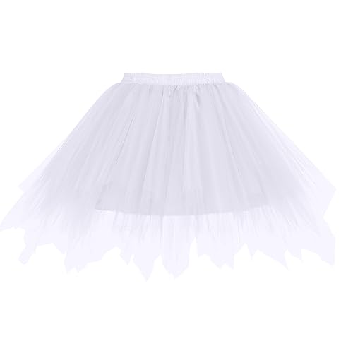 Odizli Tüllrock Damen Kurz Rockabilly 50er 80er Petticoat Unterrock Puffy Tütü Mini Rock Ballett Tutu Tanzkleid Halloween Karneval Fasching Hexe Teufel Vampir Cosplay Kostüm Faschingskostüm Weiß F von Odizli