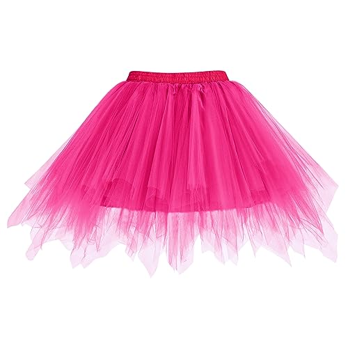 Odizli Tüllrock Damen Kurz Rockabilly 50er 80er Petticoat Unterrock Puffy Tütü Mini Rock Ballett Tutu Tanzkleid Halloween Karneval Fasching Hexe Teufel Vampir Cosplay Kostüm Faschingskostüm Rosenrot F von Odizli