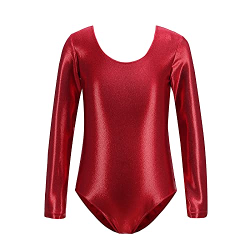 Odizli Turnanzug Mädchen Langarm Kinder U Rücken Metallic Glitzer Gymnastikanzug Ballett Trikot Body Leotard Tanzbody Ballettanzug Balletttrikot Eiskunstlauf Ballerina Ballettkleidung Rot 11-12 Jahre von Odizli