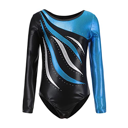 Odizli Turnanzug Mädchen Langarm Kinder U Rücken Strass Gymnastikanzug Ballett Trikot Body Leotard Tanzbody Ballettanzug Balletttrikot Eiskunstlauf Ballerina Ballettkleidung Blau 12-13 Jahre von Odizli