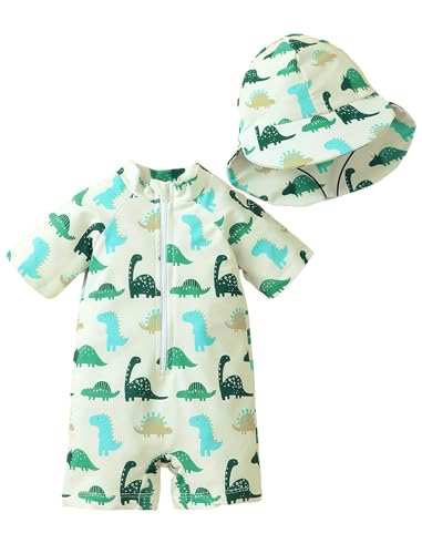 Odizli UV Kleidung Baby Jungen Langarm Marine Tier Rei�verschluss Badeanzug + Sonnenhut Schutz Anzug Einteiliger Schutzkleidung Badebekleidung Schwimmanzug Neoprenanzug Gr�n Dinosaurier 6-12 Monate von Odizli