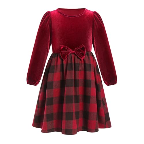 Odizli Weihnachtskleid M�dchen Kinder Herbst Winter Langarm Karierte A-Linie Samtkleid Festliches Hochzeit Weihnachten Silvester Kleid Herbstkleid Winterkleid Kinderkleidung Rot 7-8 Jahre von Odizli