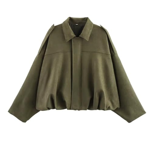 Odizli Wildlederjacke Damen Frühjahr Herbst Oversized Suede Jacket Bomberjacke Übergangsjacke Lederjacke Herbstjacke Winterjacke Kurz Trenchcoat Grün S von Odizli
