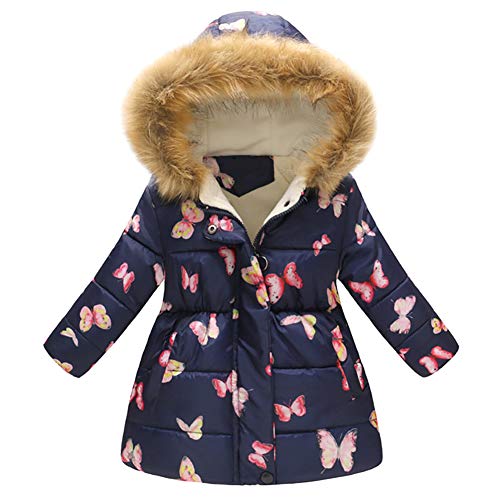 Odizli Winterjacke Mädchen Jungen Kinder Kleinkind Wintermantel Langarm Schmetterling Blumendruck Kunstpelz Kapuze Parka Mantel Softshelljacke Regenjacke Übergangsjacke Blau-Schmetterling 2-3 Jahre von Odizli