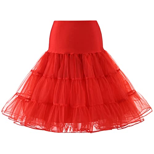 Petticoat Unterrock Damen Kurz Crinoline Reifrock für Rockabilly Kleid 40er 50er 60er Jahre Rock Brautkleid Knielang Tüllrock Elegant Vintage Swing Retro Festlich A Linie Coctailkleid Rot L von Odizli