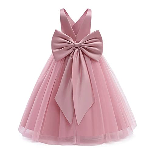 Prinzessin Kleid Mädchen Blumenmädchenkleider Satin Ärmellos V-Ausschnitt Tüllkleid Festliche Hochzeit Erstkommunion Kommunionkleider Geburtstag Taufkleider Lang Abendkleid Ballkleid Rosa 13-14 Jahre von Odizli