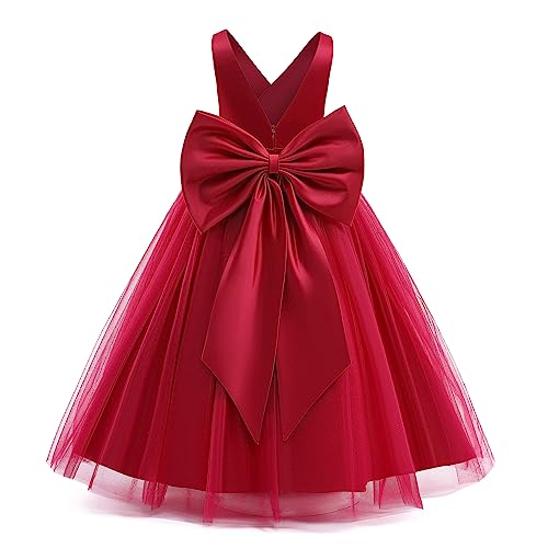 Prinzessin Kleid Mädchen Blumenmädchenkleider Satin Ärmellos V-Ausschnitt Tüllkleid Festliche Hochzeit Erstkommunion Kommunionkleider Geburtstag Taufkleider Lang Abendkleid Ballkleid Rot 11-12 Jahre von Odizli