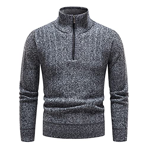 Pullover Herren Troyer Mit Stehkragen Und Reißverschluss Langarm Rollkragenpullover Winter Warm Strickpullover Winterpullover Arbeitspullover Freizeit Slim fit Basic Männer Sweater Dunkelgrau 3XL von Odizli