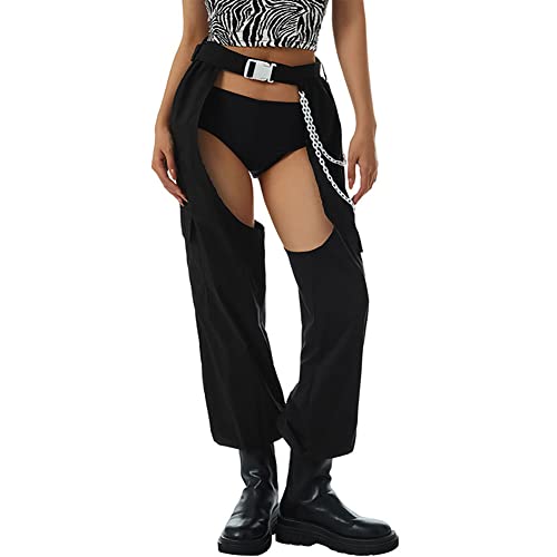 Rave Outfit Damen Festival Techno Neon Party Streetwear Y2K Hose Sexy Ouvert Cargohose Jogginghose Teenager Mädchen Cowgirl Hip Hop Kleidung Clubwear Halloween Karneval Faschingskostüme Schwarz S von Odizli