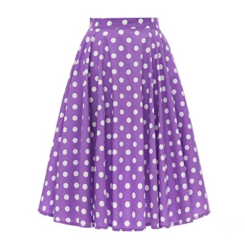 Rock Damen Knielang Rockabilly Elegant A Linie Skater Skirt Petticoat Röcke Tellerrock Faltenrock Vintage Blume Polka Dot Swing 50er Jahre Retro Trachtenrock Festlich Coctailkleid Lila Polka Dot M von Odizli