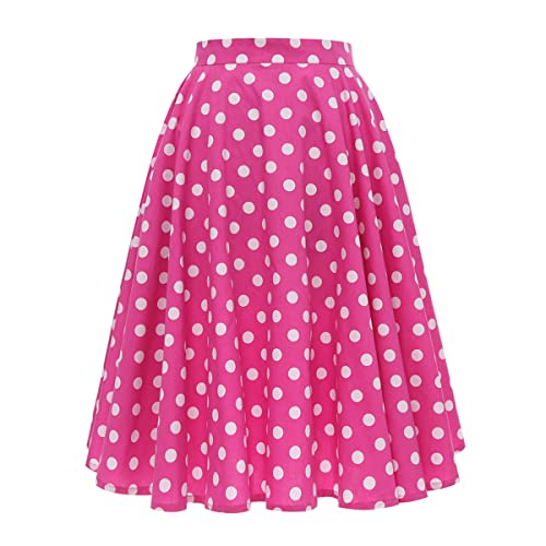 Rock Damen Knielang Rockabilly Elegant A Linie Skater Skirt Petticoat Röcke Tellerrock Plisseerock Vintage Blume Polka Dot Swing 50er Jahre Retro Trachtenrock Festlich Coctailkleid Rosa Polka Dot M von Odizli