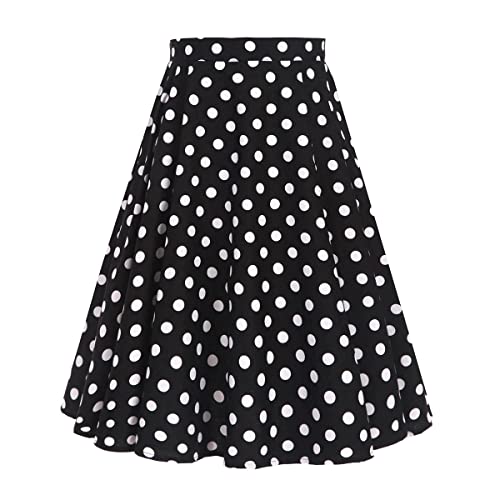 Rock Damen Knielang Rockabilly Elegant A Linie Skirt Petticoat Röcke Tellerrock Faltenrock Vintage Blume Polka Dot Swing 50er Jahre Retro Trachtenrock Festlich Coctailkleid Schwarz Polka Dot XXL von Odizli