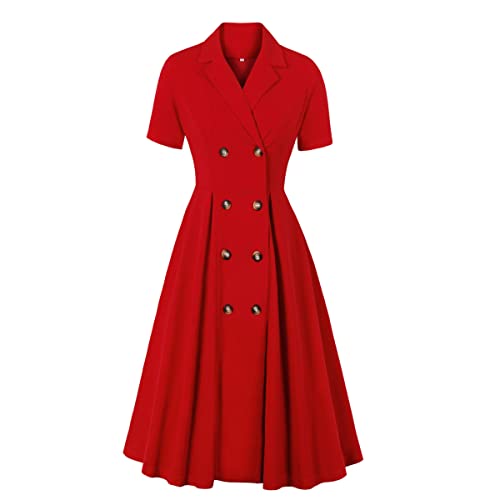 Rockabilly Kleider Damen 50er Jahre Vintage Elegant Petticoat Kleid Kurzarm Swing A-Linien Knielang Coctailkleid Business Festlich Hochzeit Gast Hochzeitsgäste Abendkleid Sommerkleid Rot 03 XL von Odizli