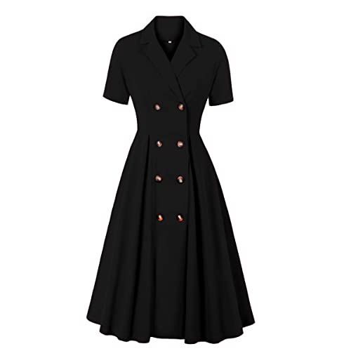 Rockabilly Kleider Damen 50er Jahre Vintage Elegant Petticoat Kleid Kurzarm Swing A-Linien Knielang Coctailkleid Business Festlich Hochzeit Gast Hochzeitsgäste Abendkleid Sommerkleid Schwarz 03 XL von Odizli