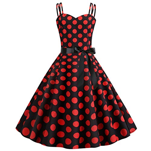 Rockabilly Kleider Damen 50er Jahre Vintage Retro 50s Petticoat Kleid Sommer Spaghettiträger Polka Dot Swing Pettycoatkleider Faltenrock Festlich Partykleid Coctailkleid Abendkleid Rot+Schwarz L Rockabilly Kleider Damen 50er Jahre Vintage Retro 50s Petticoat Kleid Sommer Spaghettiträger Polka Dot Swing Pettycoatkleider Faltenrock Festlich Partykleid Coctailkleid Abendkleid Rot+Schwarz L von Odizli