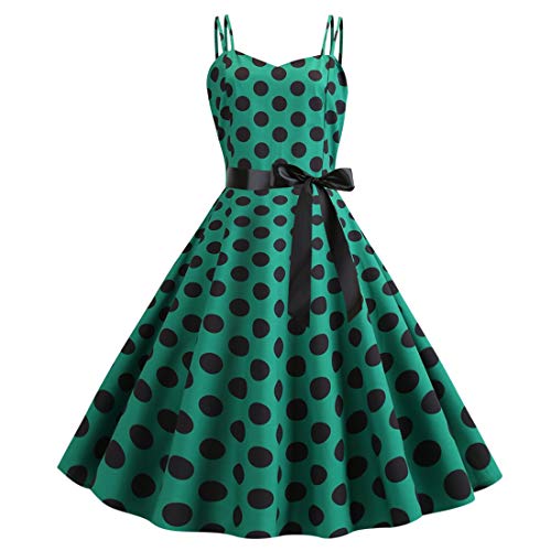 Rockabilly Kleider Damen 50er Jahre Vintage Retro 50s Petticoat Kleid Sommer Spaghettiträger Polka Dot Swing Pettycoatkleider Faltenrock Festlich Partykleid Coctailkleid Ballkleid Abendkleid Grün 2XL von Odizli