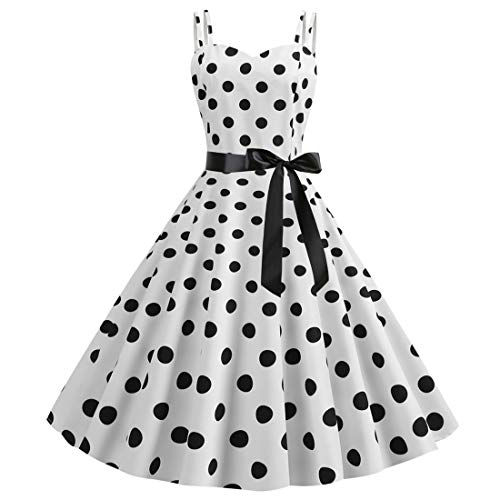 Rockabilly Kleider Damen 50er Jahre Vintage Retro 50s Petticoat Kleid Sommer Spaghettiträger Polka Dot Swing Pettycoatkleider Faltenrock Festlich Partykleid Coctailkleid Ballkleid Abendkleid Weiß XL von Odizli