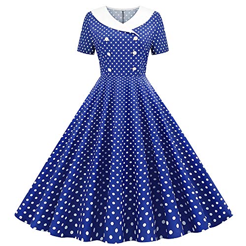 Rockabilly Kleider Damen 50s Elegant Vintage 50er Jahre Retro Petticoat Kleid Kurzarm Polka Dot Swing Sommerkleid Festlich Hochzeit Partykleid Coctailkleid Kurz Ballkleid Abendkleid F#Blau XXL von Odizli