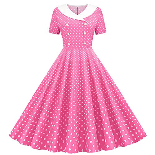 Rockabilly Kleider Damen 50s Elegant Vintage 50er Jahre Retro Petticoat Kleid Kurzarm Polka Dot Swing Sommerkleid Festlich Hochzeit Partykleid Coctailkleid Kurz Ballkleid Abendkleid F#Rosa L von Odizli