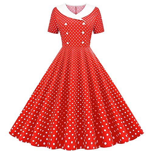 Rockabilly Kleider Damen 50s Elegant Vintage 50er Jahre Retro Petticoat Kleid Kurzarm Polka Dot Swing Sommerkleid Festlich Hochzeit Partykleid Coctailkleid Kurz Ballkleid Abendkleid F#Rot M von Odizli