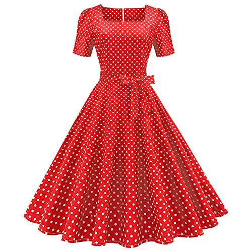 Rockabilly Kleider Damen 50s Vintage 50er Jahre Retro Petticoat Kleid Kurzarm Polka Dot Sommer Swing Pettycoatkleider Festlich Hochzeit Partykleid Coctailkleid Kurz Ballkleid Abendkleid B#rot M von Odizli