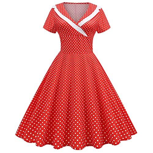 Rockabilly Kleider Damen 50s Vintage 50er Jahre Retro Petticoat Kleid Kurzarm Polka Dot Sommer Swing Pettycoatkleider Festlich Hochzeit Partykleid Coctailkleid Kurz Ballkleid Abendkleid D#rot S von Odizli