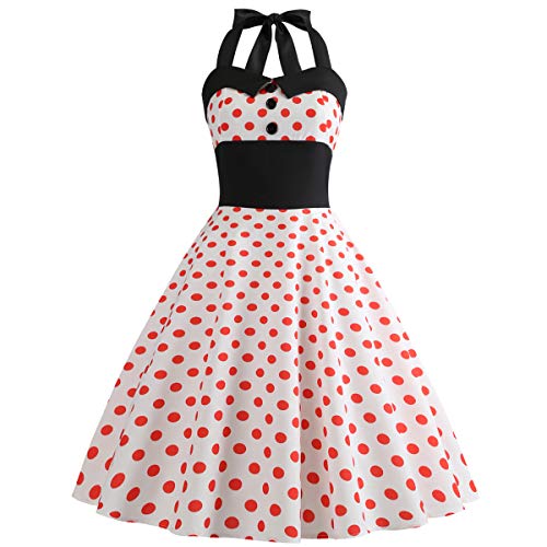 Rockabilly Kleider Damen 50s Vintage 50er Jahre Retro Petticoat Kleid Neckholder Polka Dot Sommer Swing Pettycoatkleider Festlich Partykleid Coctailkleid Kurz Ballkleid Abendkleid B#Rosa XL von Odizli