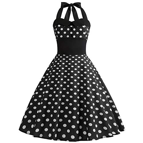 Rockabilly Kleider Damen 50s Vintage 50er Jahre Retro Petticoat Kleid Neckholder Polka Dot Sommer Swing Pettycoatkleider Festlich Partykleid Coctailkleid Kurz Ballkleid Abendkleid B#Schwarz XXL von Odizli