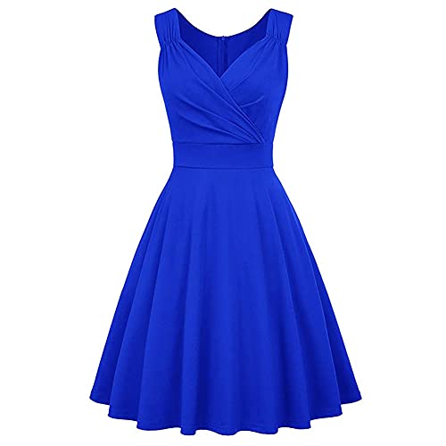 Rockabilly Kleider Damen 50s Vintage Petticoat Kleid 50er Jahre Audrey Hepburn Elegant Swing Kurz Sommerkleid Festlich Coctailkleid Knielang Hochzeit Abendkleid Ballkleid Abschlusskleid Blau M von Odizli