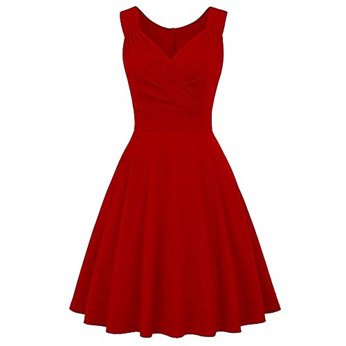 Rockabilly Kleider Damen 50s Vintage Petticoat Kleid 50er Jahre Audrey Hepburn Elegant Swing Kurz Sommerkleid Festlich Coctailkleid Knielang Hochzeit Abendkleid Ballkleid Abschlusskleid Rot M von Odizli