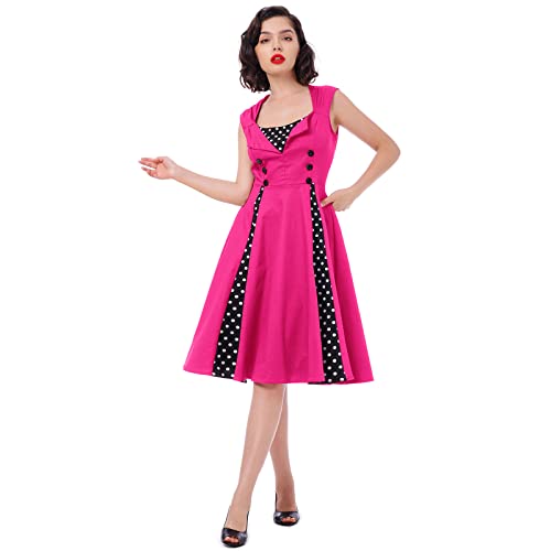 Rockabilly Kleider Damen 50s Vintage Retro Petticoat Kleid 50er Jahre Gespleißt Blumen/Polka Dots Ärmellos Sommer Swing Pettycoatkleider Festlich Coctailkleid Midi Ballkleid Abendkleid B#Heiß Rosa L von Odizli