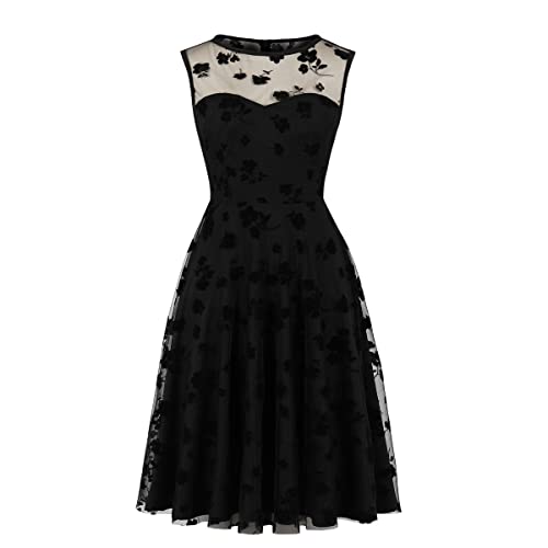 Rockabilly Kleider Damen Retro 50er Jahre Vintage Elegant Spitzenkleid A Linie Swing Coctailkleid Hochzeitsgast Festliche Hochzeit Party Knielang Sommerkleid Kurz Abendkleid Große Größen C#Schwarz S von Odizli
