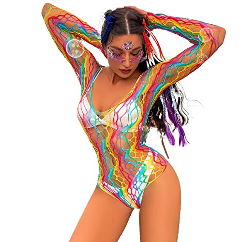 Strandkleid Damen Sommer Sexy Regenbogen Netzoberteil Bikini Cover Up Strandtunika Pareo Sarong Strandrock Strandmode Y2K Aesthetic Clothes Hippie Rave Festival Outfit 7#Regenbogen Einheitsgröße von Odizli